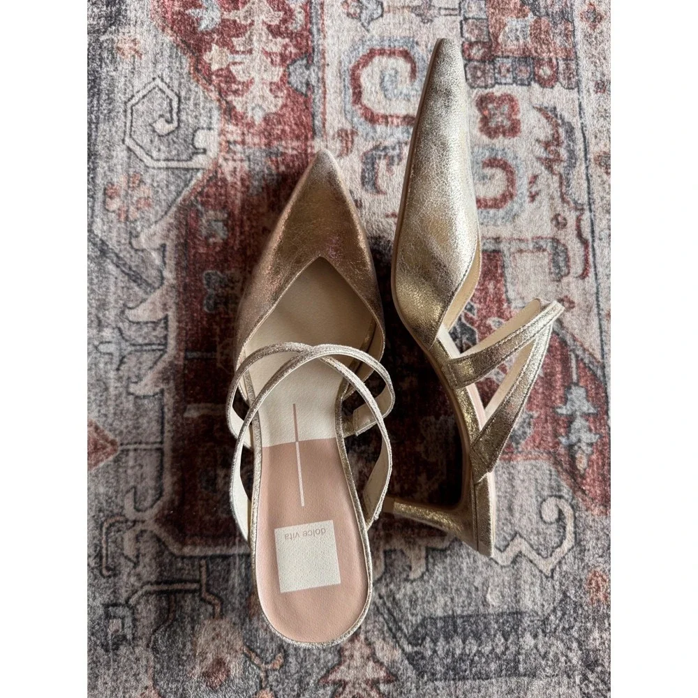 NWOT Dolce Vita Womens Silver Gold Metallic Pointed Toe Mule Heels Slip On  9 - Picture 8 of 12